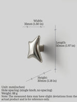 Dimensions diagram of polished chrome wave star knob: 33mm width, 50mm length, 30mm height, single knob no hole spacing