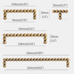 Measurement chart of antique brass bead curtain with dimensions labeled