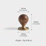 Walnut ball cabinet knob dimensions — 24mm diameter 36mm height
