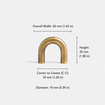 Small brushed brass cabinet pull with 32mm center-to-center hole spacing, solid brass drawer handle for cabinets, dressers, and furniture