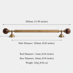 Walnut ball pull 224mm dimensions — 302mm total length