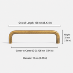Brushed brass cabinet handle with 128mm(5.04in) center-to-center spacing, modern solid brass pull for drawers, cupboards, and wardrobe doors
