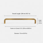 Long brushed brass cabinet handle with 224mm(8.82in) center-to-center spacing, modern solid brass pull for kitchen cabinets and wardrobe doors