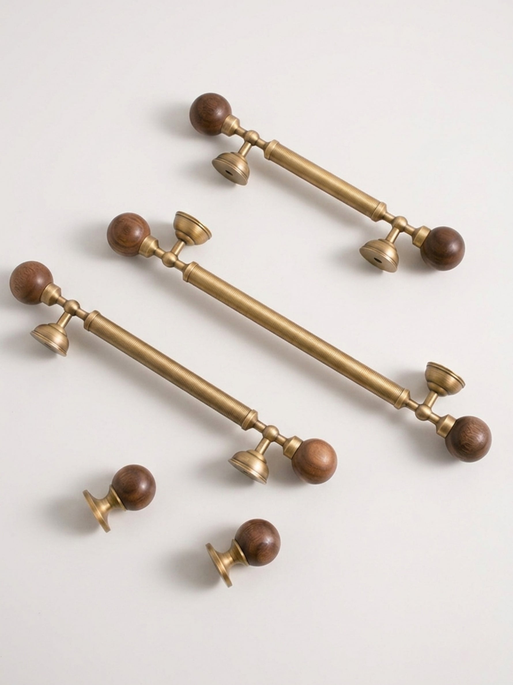 Antique brass walnut ball pulls — back view showing mounting detail