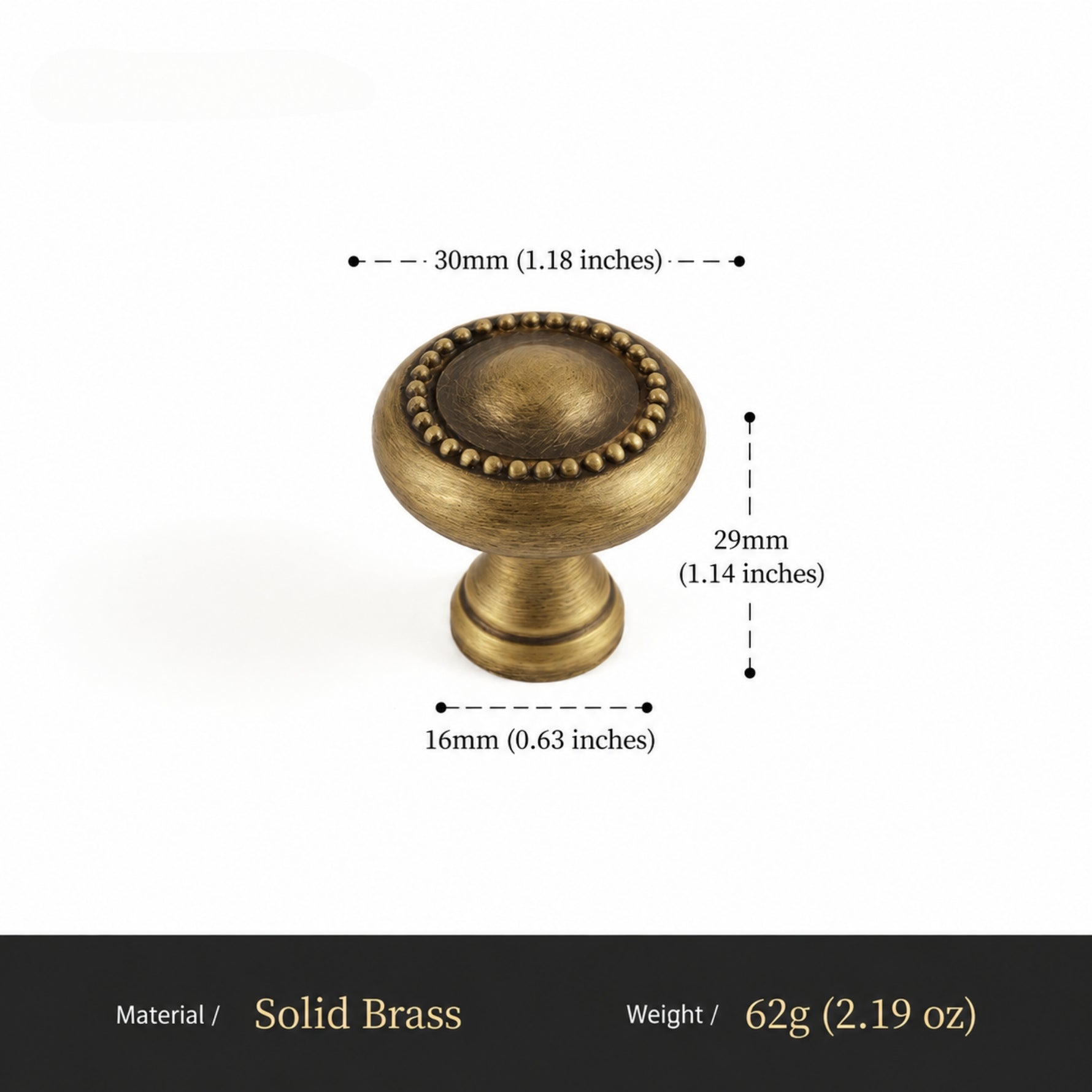 Antique Brass Beaded Cabinet Knob 30mm Solid Brass OlumeHardware