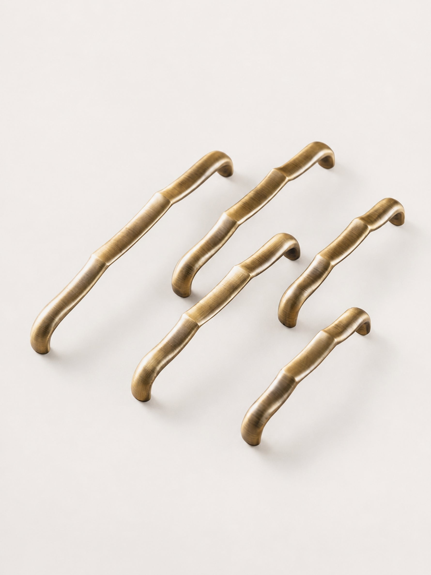 Antique brass bamboo cabinet pulls — 4 sizes overhead view