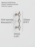 Polished chrome star cabinet pull dimensions — 121mm length, 80mm hole spacing, 30mm width