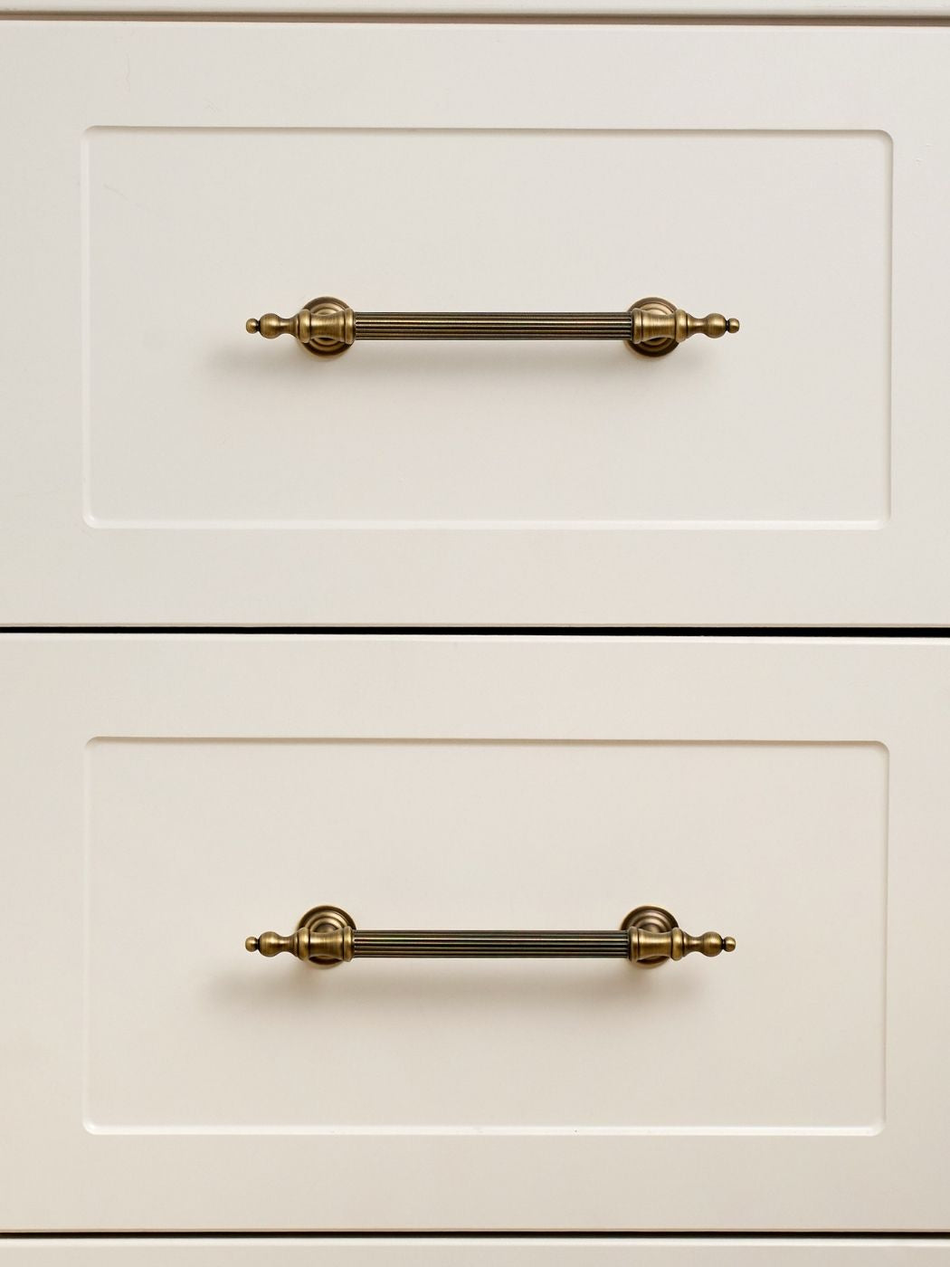 Antique Brass Cabinet Handle on Shaker Style Drawers
