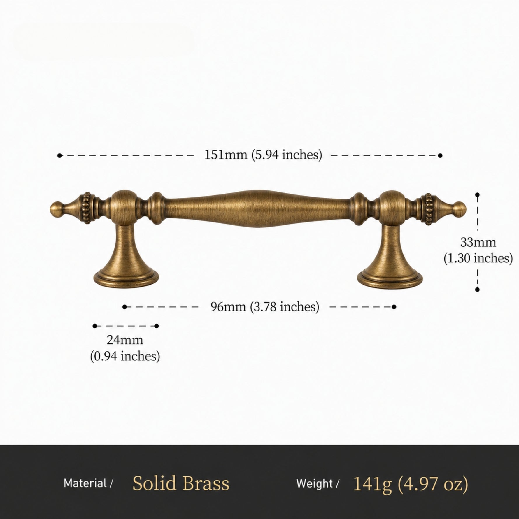 Antique Brass Beaded Cabinet Pull 96mm Size Chart OlumeHardware