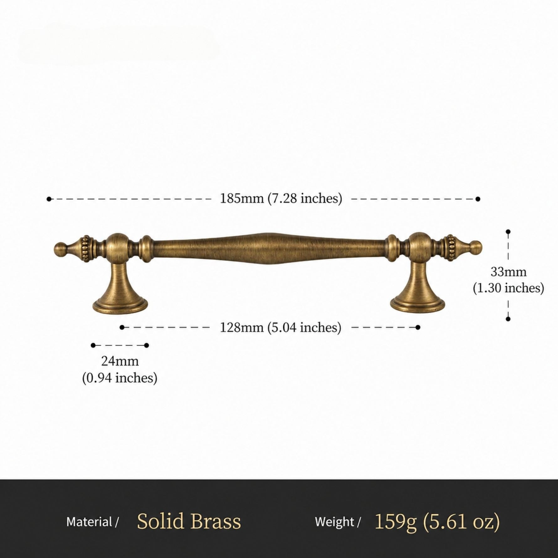 Antique Brass Beaded Cabinet Pull 128mm Size Chart OlumeHardware