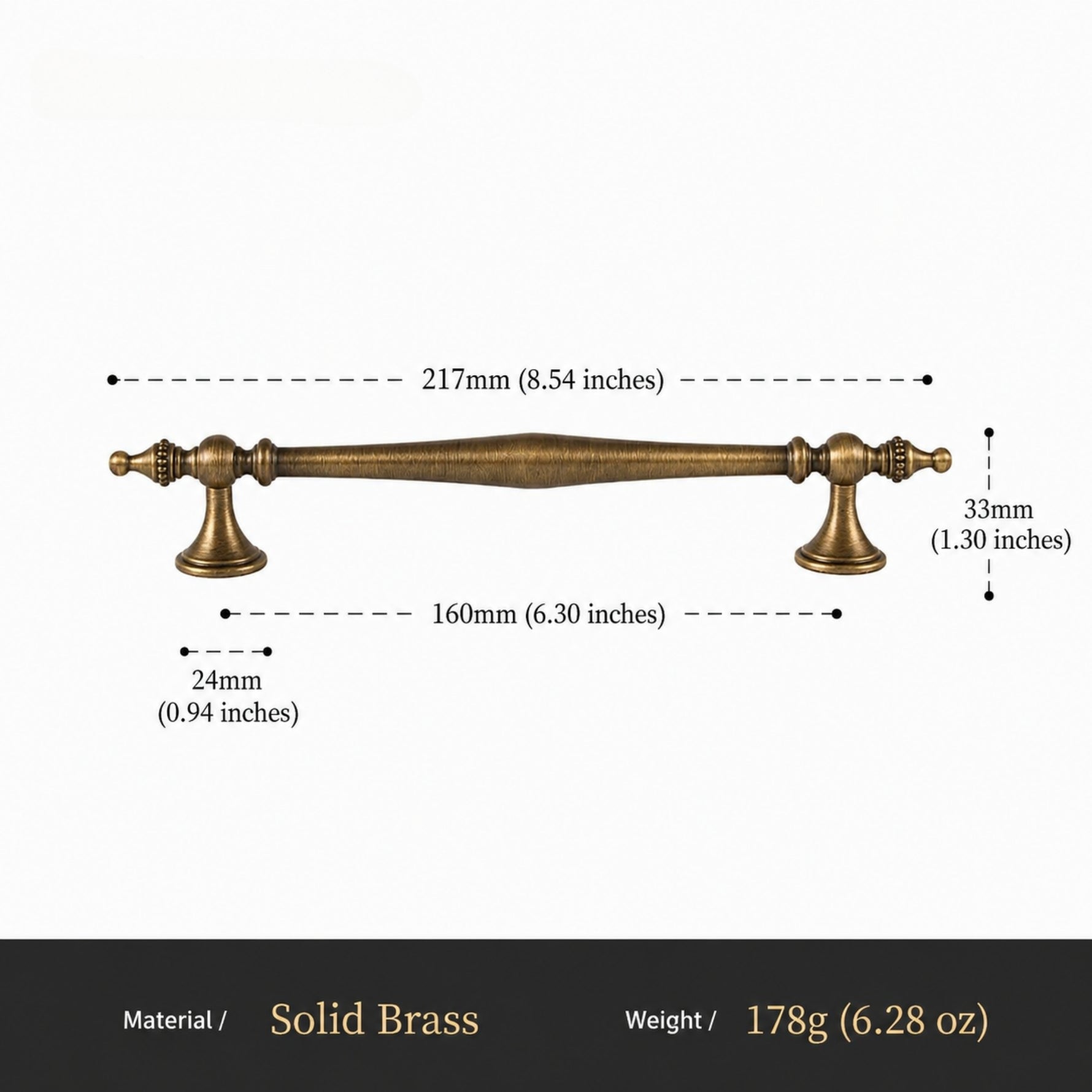 Antique Brass Beaded Cabinet Pull 160mm Size Chart OlumeHardware