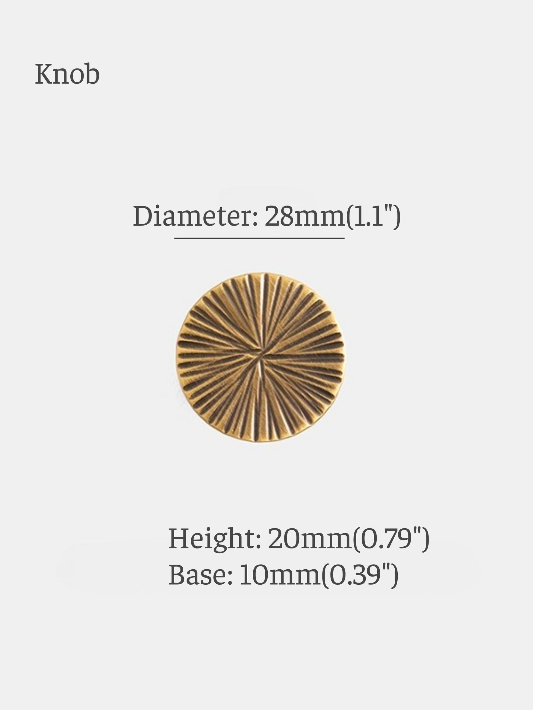 Antique brass sunray knob dimensions — 28mm diameter 20mm height