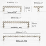 Dimensions diagram of polished chrome beaded ball pulls and knob: 96mm, 128mm, 224mm hole spacing and 55mm knob