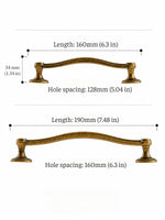 Antique brass beaded bar pull dimensions — 128mm and 160mm hole spacing