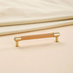 Beech wood brass cabinet handle with gold base.