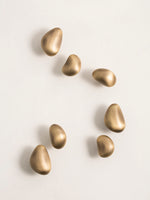 Brushed brass pebble knobs top view — organic sculptural cabinet hardware
