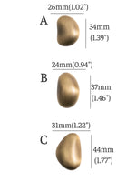 Brushed brass pebble knob size chart — A 26×34mm B 24×37mm C 31×44mm