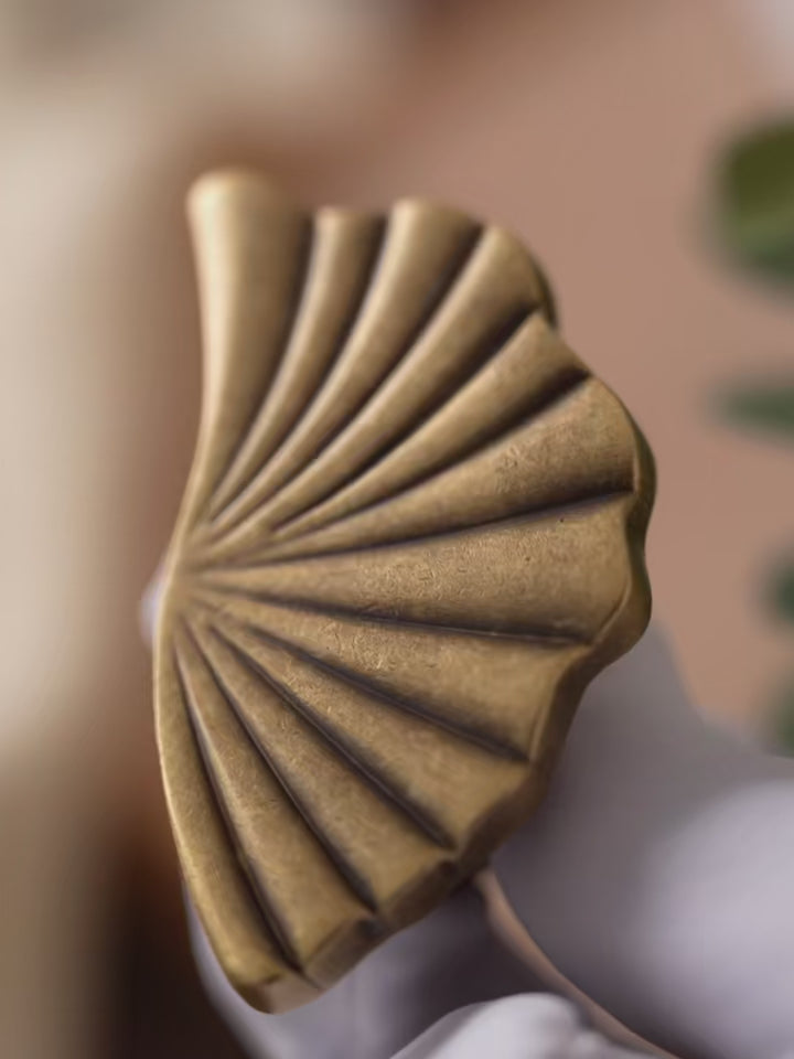 Antique Brass Ginkgo Leaf Cabinet Knob & Pull — Art Deco Drawer Handle